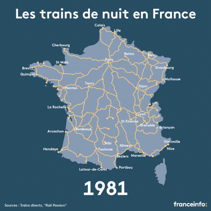 image train de nuit carte de france